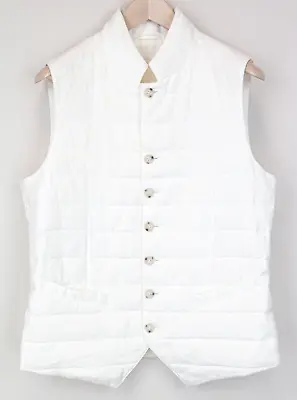 SUITSUPPLY Men Down Waistcoat M White Pure Linen Padded Buttoned Gilet Vest • $194.85