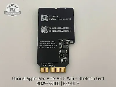 Original Apple IMac A1419 A1418 WiFi + BlueTooth Card BCM94360CD 653-0014 • $19.95