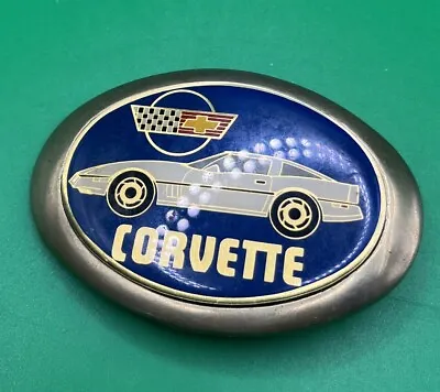 Vintage 1983 Chevy Corvette Brass Belt Buckle Baron Buckles Checkered Flag • $12.74