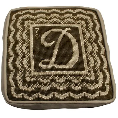 Needlepoint Decorative Pillow Handmade Monogramed D Brown/Beige Square 8  X 8  • $14.98