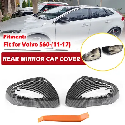 For Volvo S60 V60 V40 Carbon Fiber Door Side View Mirror Cover Caps Parts 11-17 • $45.99
