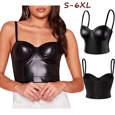 £25.79 • Buy Women PU Leather Crop Top Gothic Punk Push Up Corset Top Bra Crop Top Club Party