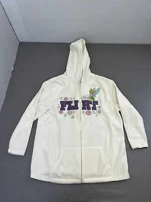 Disney Tinkerbell Flirt Fleece Zip Up Jacket Womens 1X White Long Sleeve Hoodie • $21.95