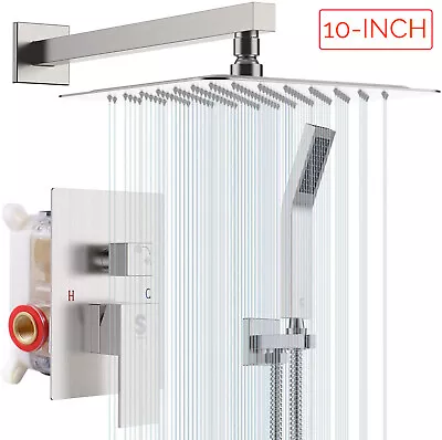 Brushed Nickel Shower Faucet Set System LED Rainfall Shower Head Kit Mixer Valve • $79