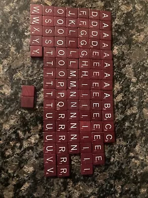 97 Wood Wooden Scrabble Tiles Maroon Red Burgundy Crafts Replacement • $15