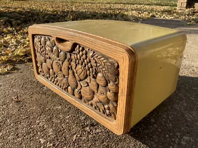 Vintage Mid Century Metal Bread Box Gold Brown Plastic 3D Fruit Burlington USA • $65