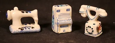 Delft Blue Hand-Painted Mini 2  Ceramic Piano Telephone & Sewing Machine • $20.70