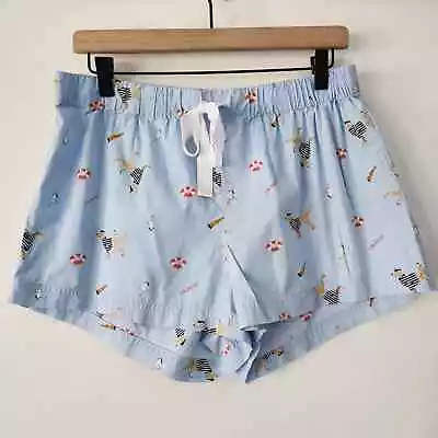 J Crew Cotton Boxer Style Shorts Elastic Waist Blue With Dogs Womens Size M • $20