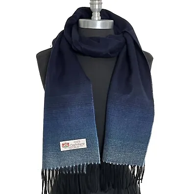 NEW 100% CASHMERE SCARF /WRAP MADE IN ENGLAND Color Navy Blue Fade • $15.99