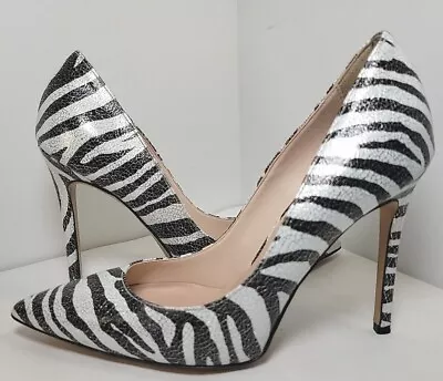 Identita Made In Italy Leather Cocktail Party Pumps Shoes Animal Zebra Print EUC • £85.81