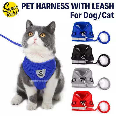 Kitten Dog Cat Harness Walking  Vest Lead Leash Collar Pet Vest Mesh Adjustable • $9.45