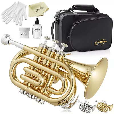 Bb Pocket Trumpet Brass Band Instrument B Flat Key With Padded Case Mouthpiece • $136.99