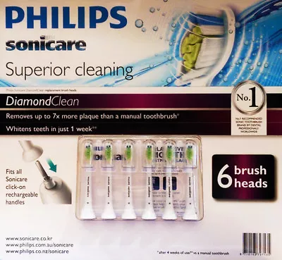 $69.99 • Buy Geniune Philips Sonicare Diamond Clean 6 X Replacement Electric Toothbrush Heads