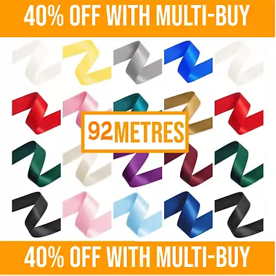 £12.99 • Buy 92 Metres - Double Sided Satin Ribbon Rolls - 6mm 10mm 15mm 25mm Widths UK