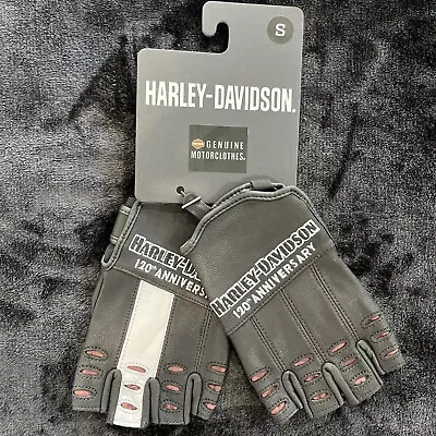 Harley Davidson 120th Anniversary True North Fingerless Leather Gloves Men Sz S • $49.99