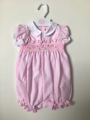 £11.99 • Buy Baby Girls Clothes Spanish Style Smocked Romper Cotton Pink 0-3 3-6 6-9 Months