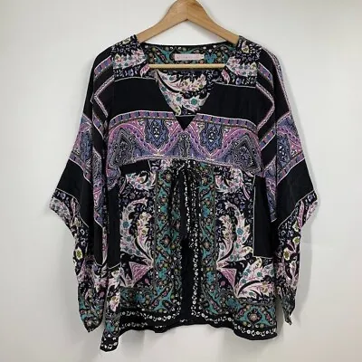 Alice & Trixie Womens Silk Peasant Top Long Flare Sleeves Tunic Size M • $34.99