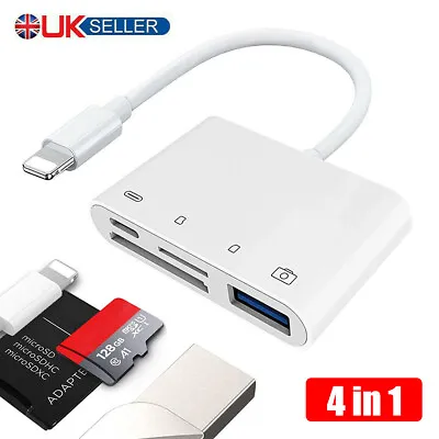 8 Pin To SD Memory Card Reader USB OTG Adapter For IPhone 14 13 12 11 XR XS IPad • £7.99