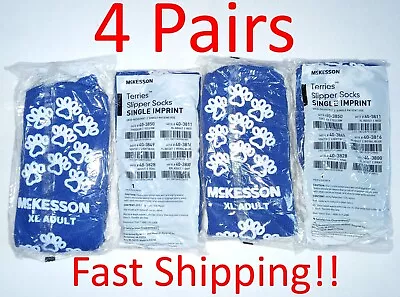 4 Pair McKesson Blue XL Non Skid Hospital Travel Slipper Socks Above Ankle • $15.45