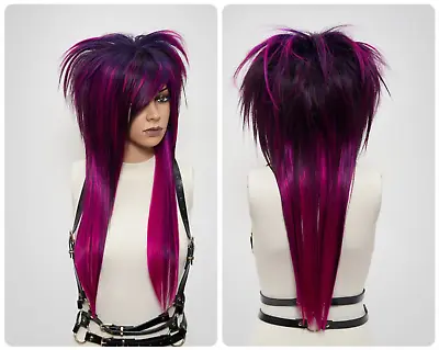 Purple Pink Ombre Mullet Emo Wig Bangs Balayage Fringe Long Full Density Styled • $186.77
