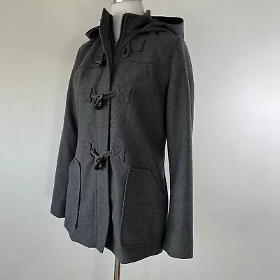 MERONA Womens Jacket M Gray Hooded Long Sleeve Boucle Toggle Peacoat Wool • $15.58