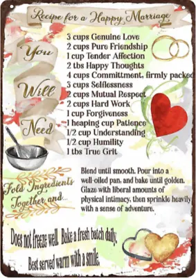 Recipe For A Happy Marriage Wedding Metal Sign Plaque • £6.99