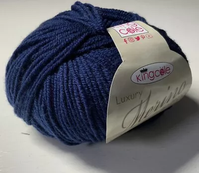 King Cole Luxury Merino DK Yarn 100% Wool 1x50g Navy Col. 2627 Midnight Blue • £4.35