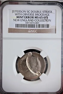 $599.88 • Buy Jefferson 5 Cent Double Struck With Obverse Brockage Ngc  Ms65 6fs Nickel