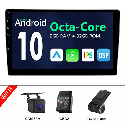 CAM+OBD+DVR+ 10.1  Double Din Car Stereo GPS Sat Nav Radio Android Auto CarPlay • $247.75