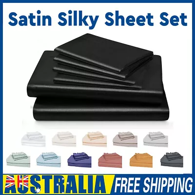 2000TC Silk Satin Bed Fitted Flat Pillowcases Sheet Set Double Queen King Single • $10.49