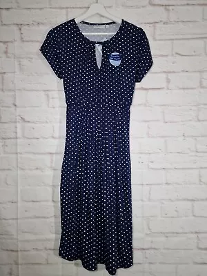 £13.99 • Buy Jojo Maman Bebe Dress Size S Navy Blue Polka Dot Maternity Nursing Short Sleeve