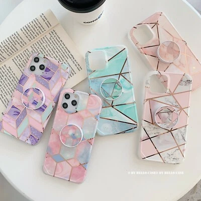 $10.99 • Buy For IPhone 11 12 Pro Max X Case Marble Laser Put Up Kickstand TPU Bumper Cover