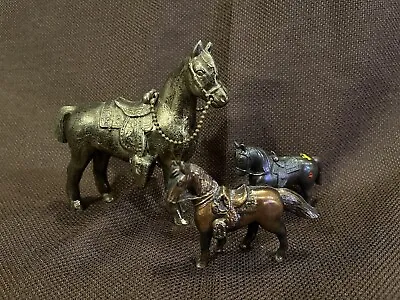 $24 • Buy Copper Bronze Western Horses Vintage Carnival Prizes Pot Metal - Set Of 3