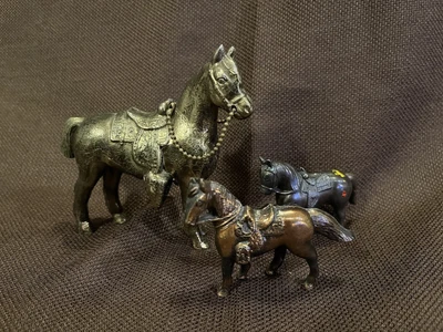 $24 • Buy Copper Bronze Western Horses Vintage Carnival Prizes Pot Metal - Set Of 3