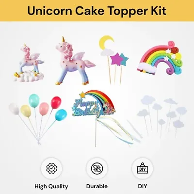 $17.99 • Buy 21PCS Unicorn Cake Topper Kit Cloud Rainbow Happy Birthday Banner Decorations