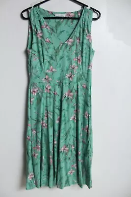 M&S Marks & Spencers Womens Sleeveless Floral Sun Dress - Green - Size 12 (e18) • £4.99