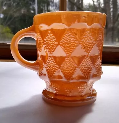 Vintage Anchor Hocking Fire King Peach Luster Kimberly Diamond Coffee Cup • $9