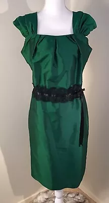 90s Vintage BELLISSIMA Evening Dress ~ Italy ~ Emerald Taffeta/Lace ~ Size 46/14 • $22