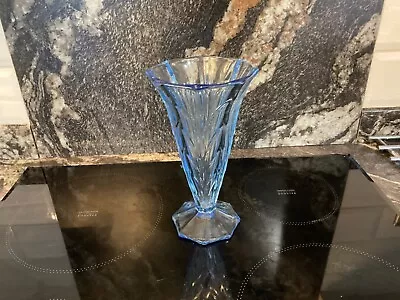 Walther Sohne  Blue Glass Vase Perfect Condition 21cm H X 12 Cm Top  X6.5 Base  • £30
