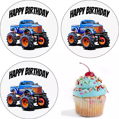 Monster Truck Cake Topper Edible Muffin Party Decoration Gift Birthday Cupcake • $7.66