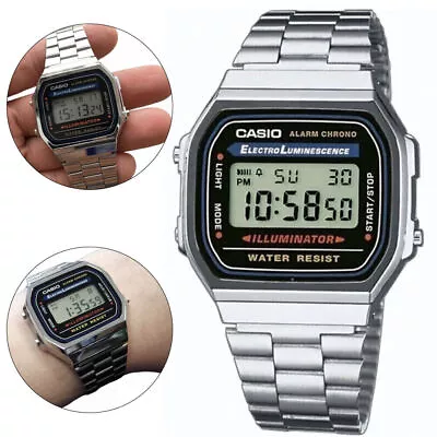 CASIO Retro Classic Unisex Digital Steel Bracelet Watch-A168WA- Silver Gifts • $17.98