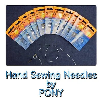 HAND SEWING NEEDLES Pack Of Gold Eye Quality Needles Assorted Sizes Made By PONY • £2.25