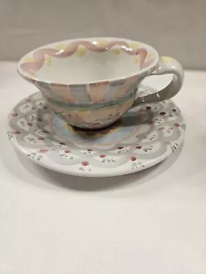 Brand New MACKENZIE-CHILDS  Mug Saucer Set CHIP ON BOTTOM SAUCER • $19.99