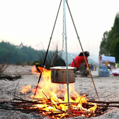 Camping Tripod For Fire Hang Pot Outdoor Campfire Cookware  Cooking Grill ! • $17.52