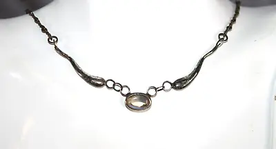 Rare Edwardian Sterling Silver Bezel Moonstone Necklace • £156.61