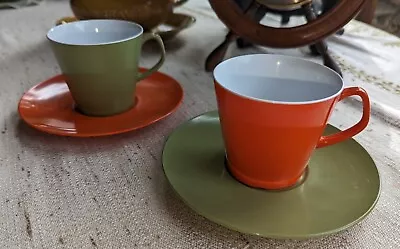 Melaware Melamine Cups And Saucers Vintage Picnic Orange Green  • £12.50