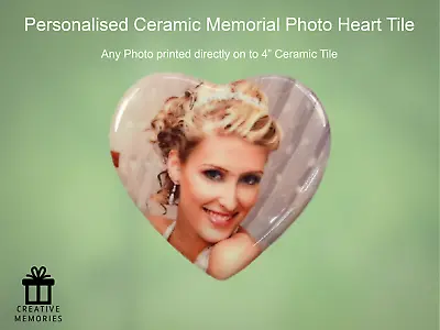 Personalised Ceramic Memorial Photo Heart Tile 4 Inch - Gravestone Plaque • £11.99