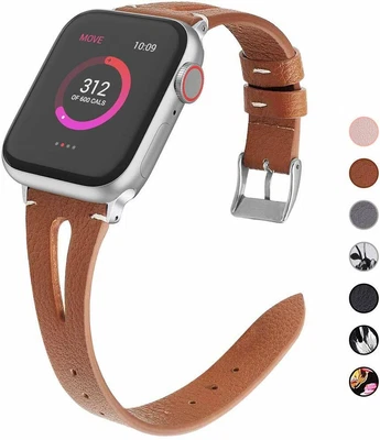 $8.79 • Buy Thin Genuine Leather Band For Apple Watch 38mm 42mm 40mm 44mm Series 5 4 3 2 1