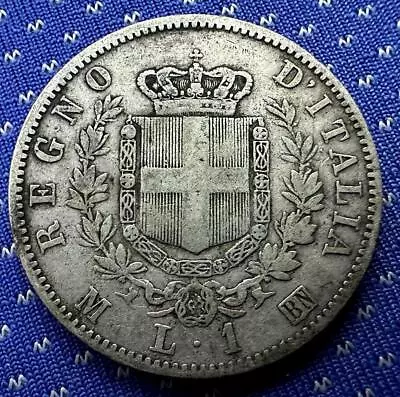 1863 Italy 1 Lire Coin M BN   .835 Silver      #ZA29 • $25.26