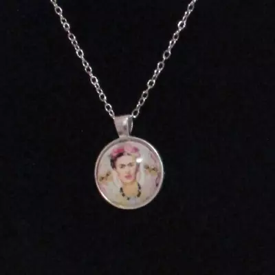 Frida Kahlo Necklace Mexican Artist Floral Silver Charm Pendant • $12.99